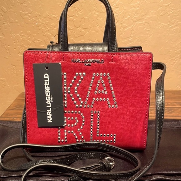 Karl Lagerfeld Handbags - Karl Lagerfeld Red and Black Marbella Mini Crossbody Bag